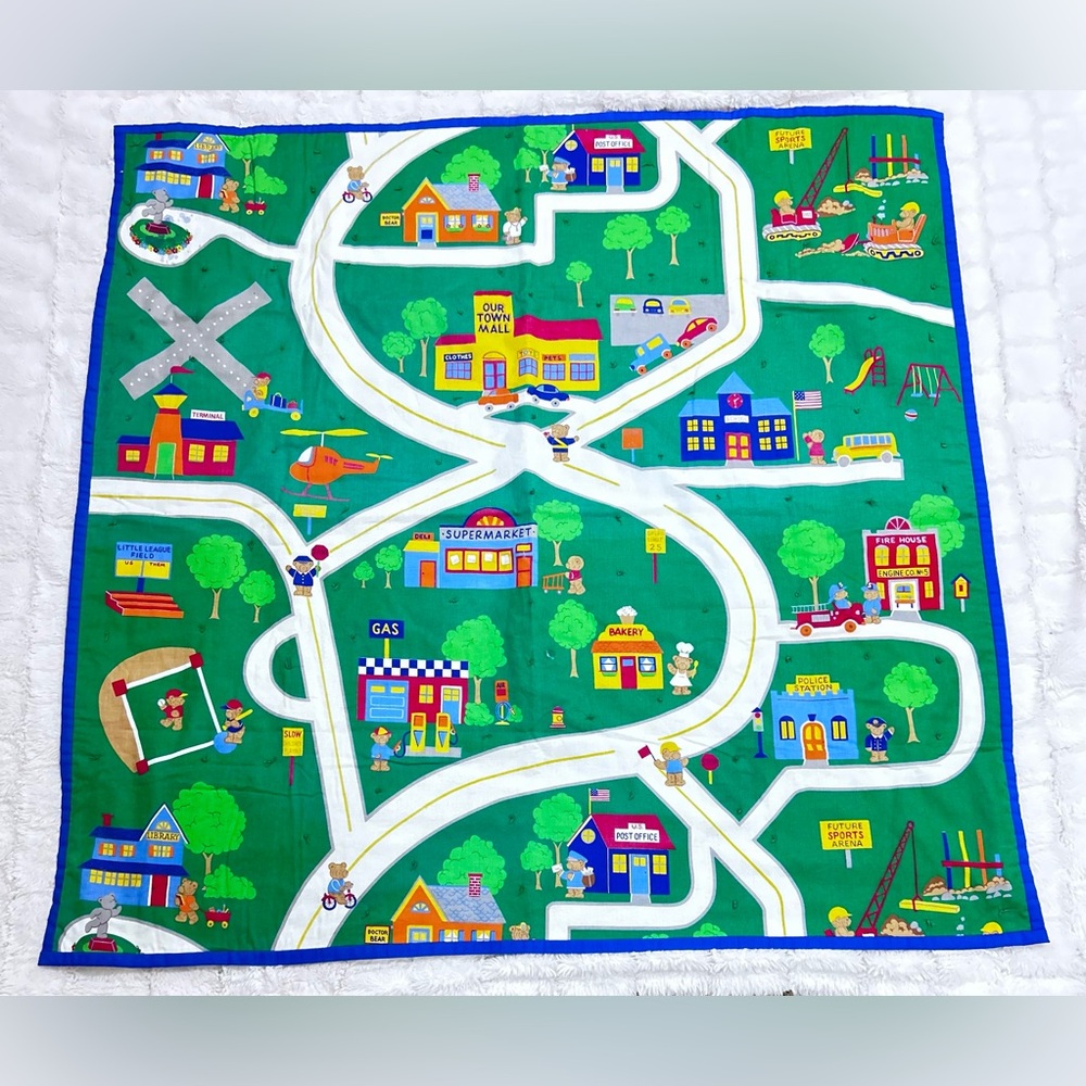 Bear Town, Cars, Play mat, roads, town, teddy bears fabric play mat 42”‎ x 42 “